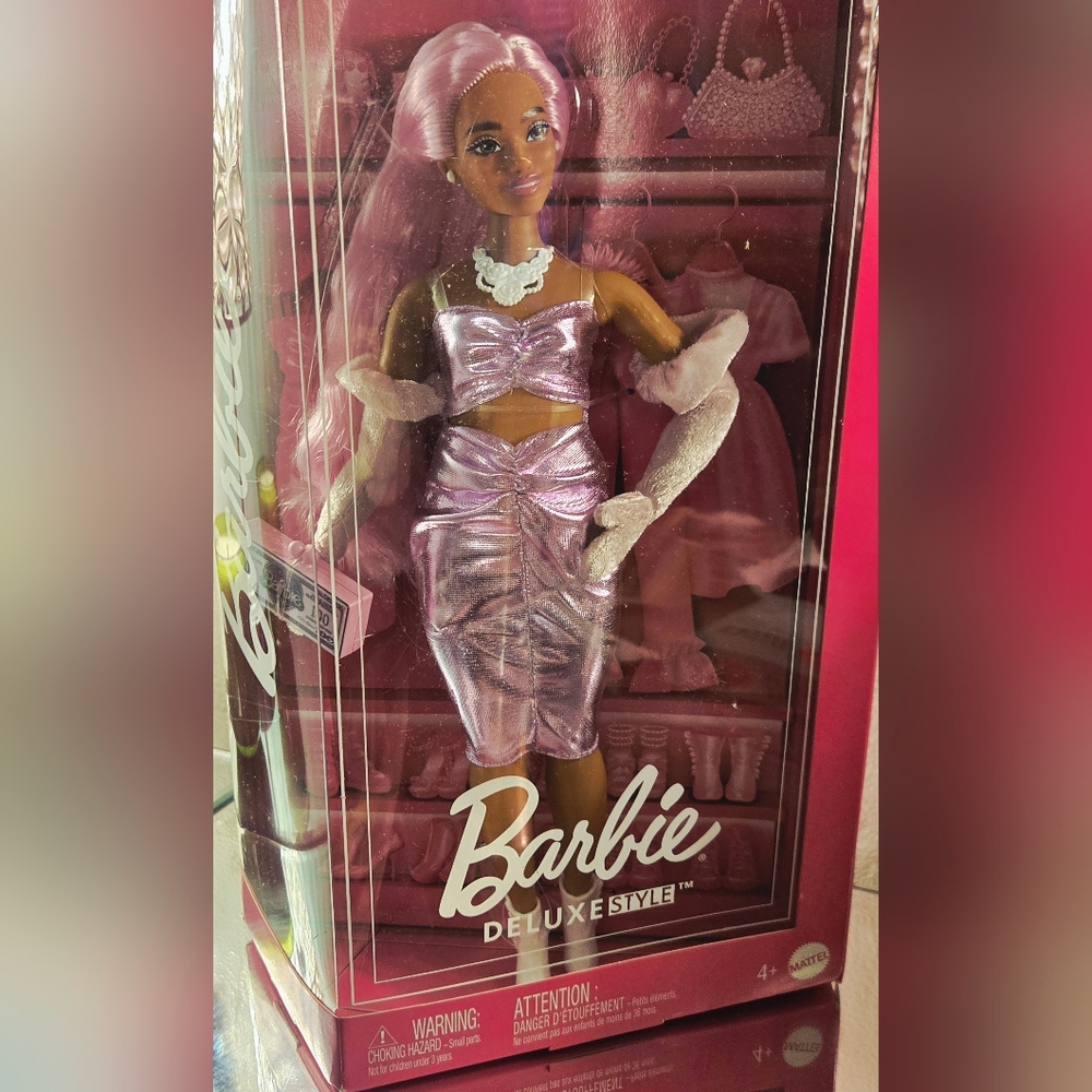 Barbie Deluxe Style Doll #1 in Glossy Pink Barbiecore Dress - New In Box